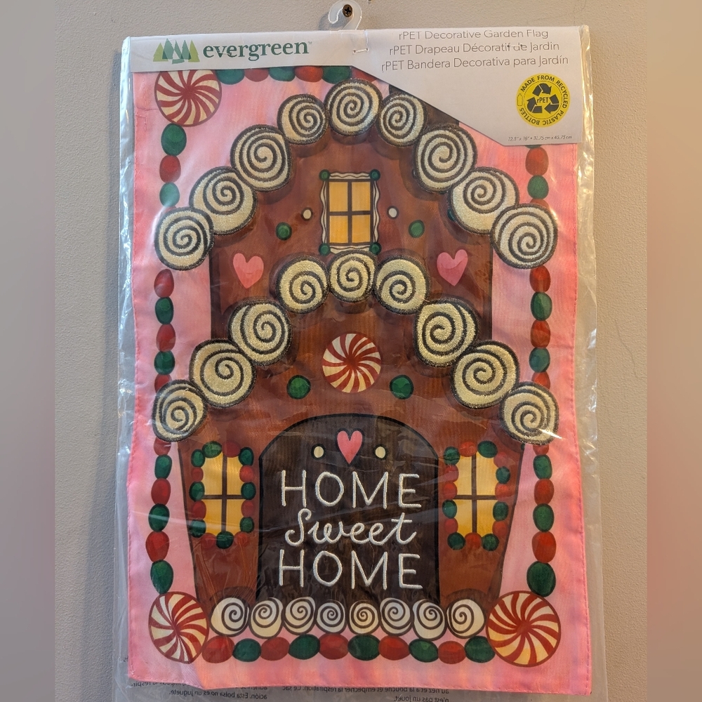 🆕 Evergreen "Home Sweet Home" Gingerbread House Garden Flag 12.5 x 18" 🍭